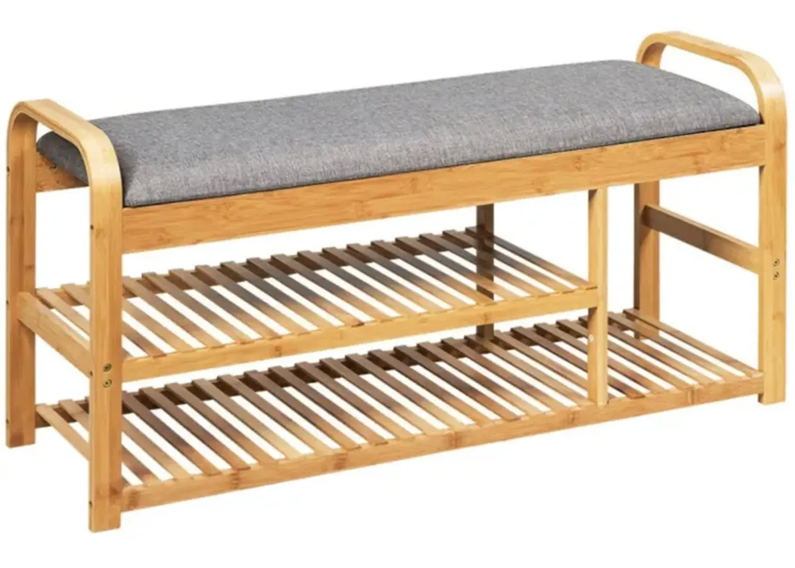 Hivvago 3-Tier Bamboo Shoe Rack Bench with Cushion-Natural