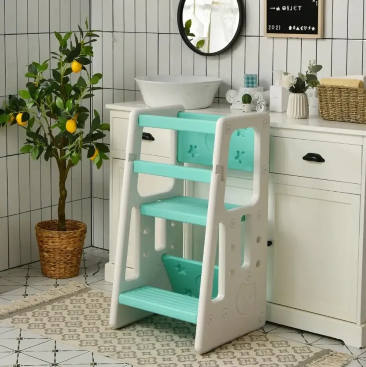 Hivvago Kids Kitchen Step Stool with Double Safety Rails