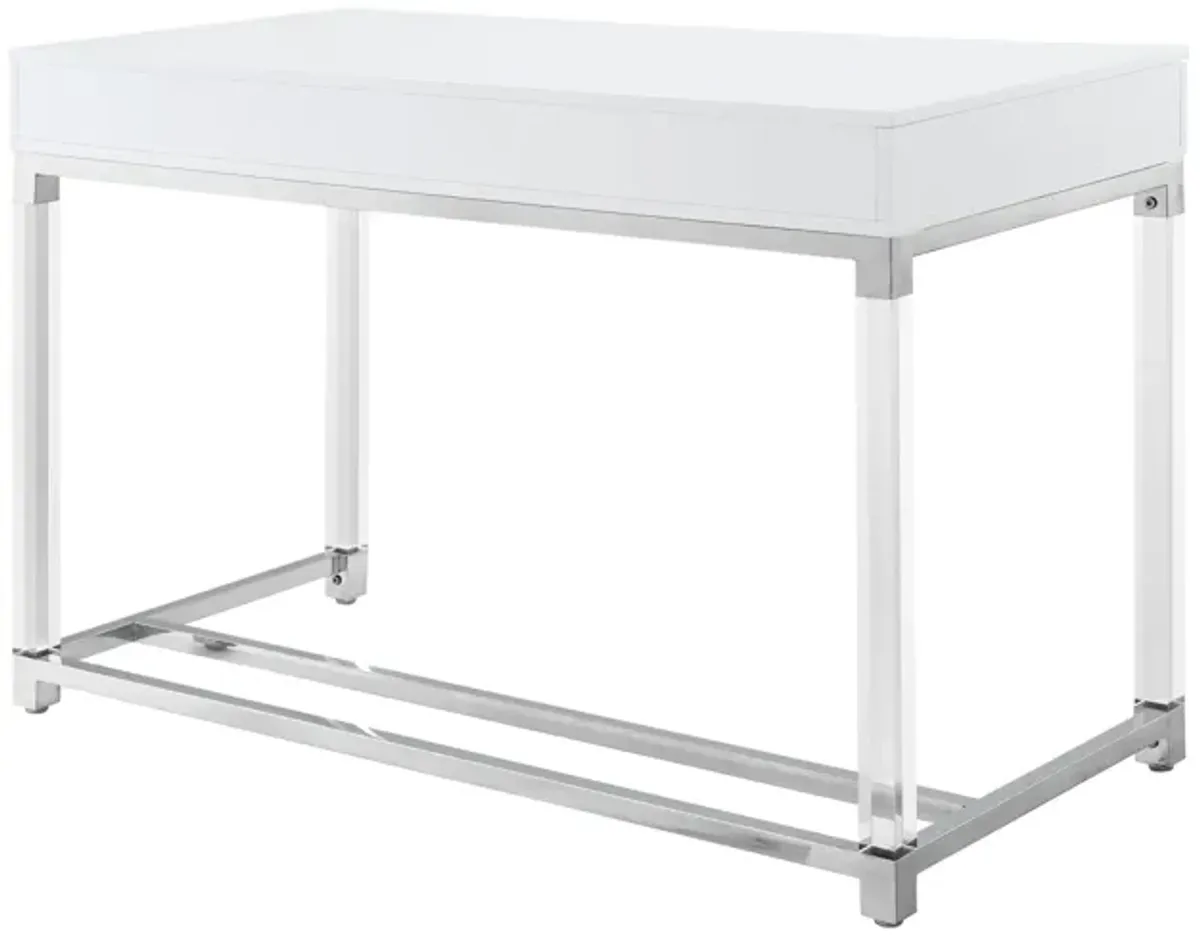 Inspired Home Kalel High Gloss 2 Drawers Writing Desk with Acrylic Legs and Stainless Steel Base