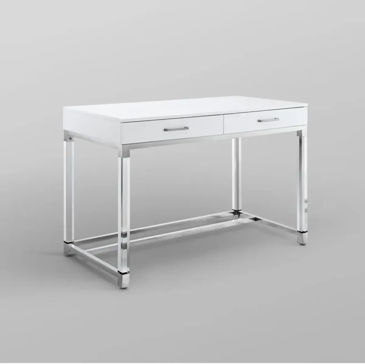 Inspired Home Kalel High Gloss 2 Drawers Writing Desk with Acrylic Legs and Stainless Steel Base