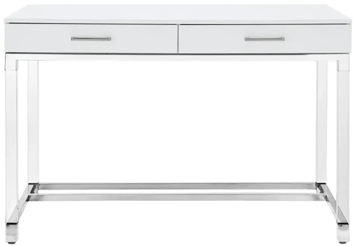 Inspired Home Kalel High Gloss 2 Drawers Writing Desk with Acrylic Legs and Stainless Steel Base