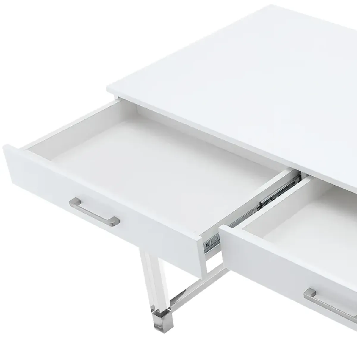 Inspired Home Kalel High Gloss 2 Drawers Writing Desk with Acrylic Legs and Stainless Steel Base