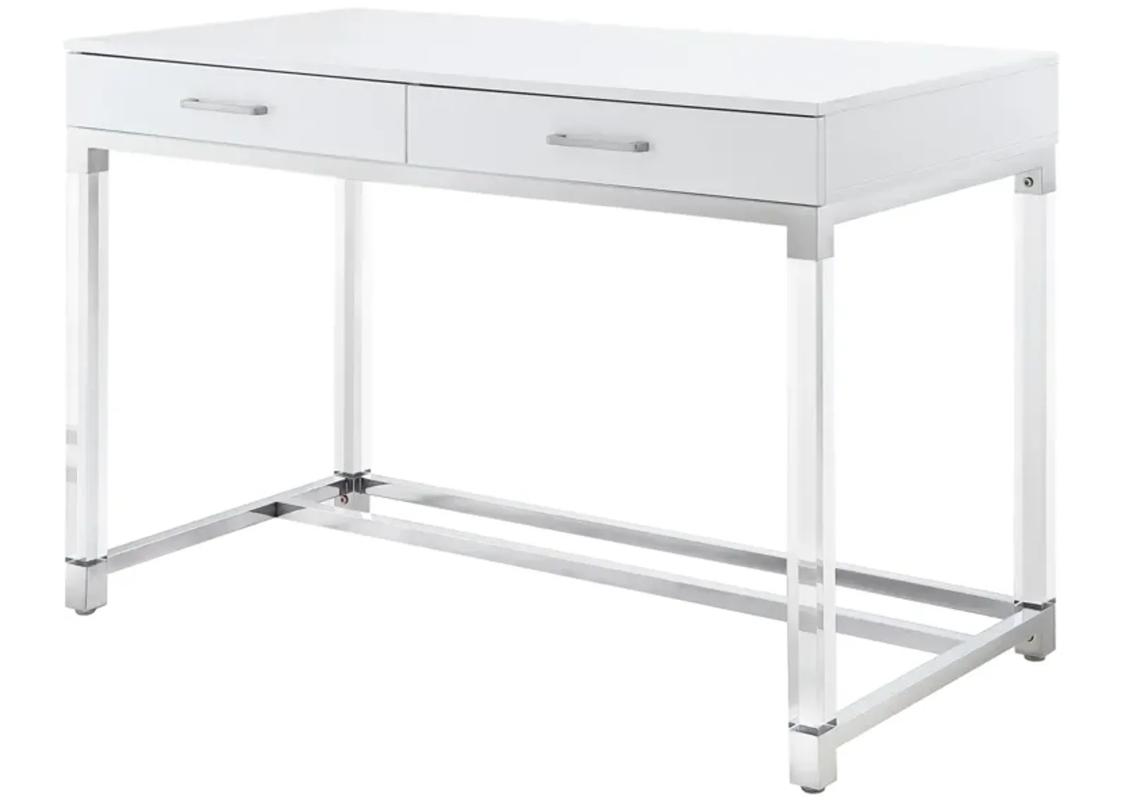 Inspired Home Kalel High Gloss 2 Drawers Writing Desk with Acrylic Legs and Stainless Steel Base