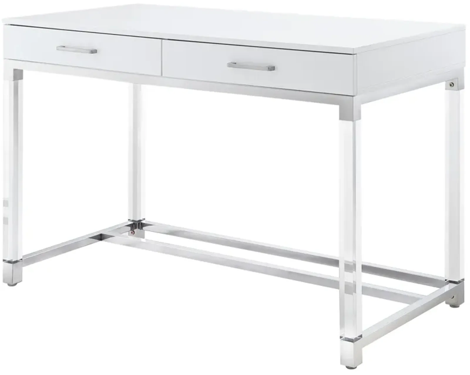 Inspired Home Kalel High Gloss 2 Drawers Writing Desk with Acrylic Legs and Stainless Steel Base