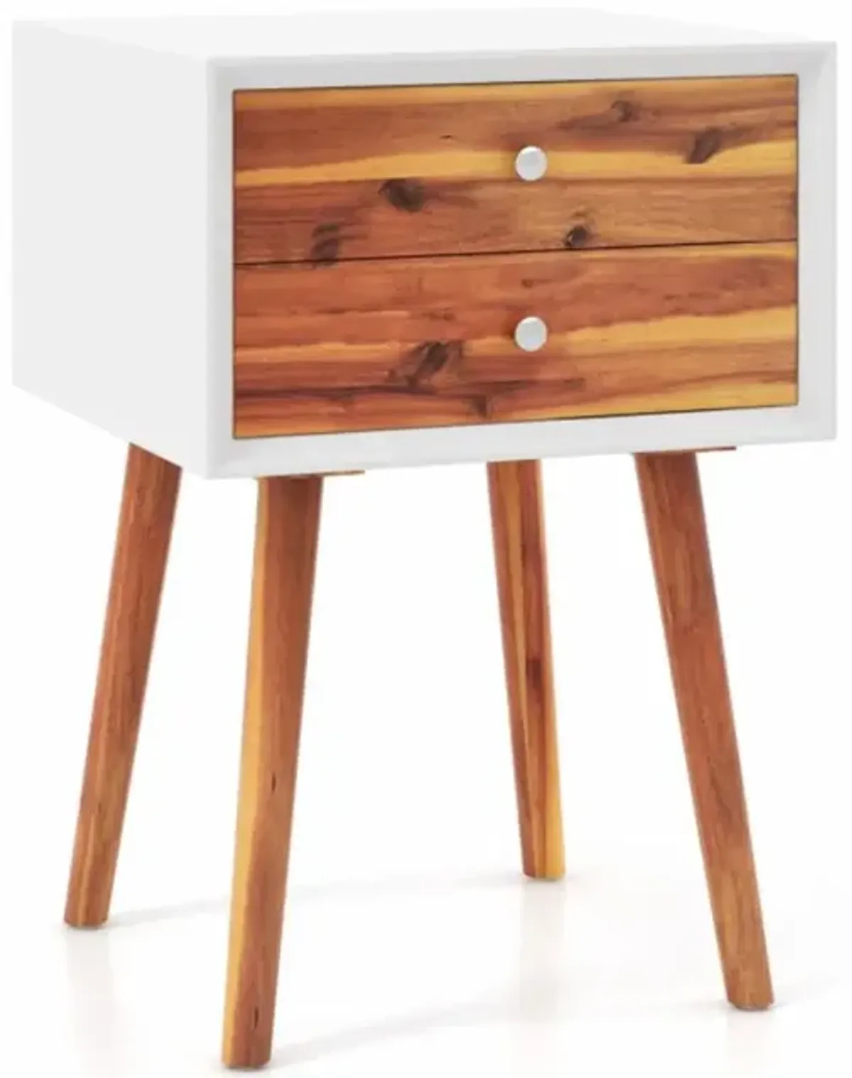 Hivvago Wooden Nightstand Mid-Century End Side Table with 2 Storage Drawers