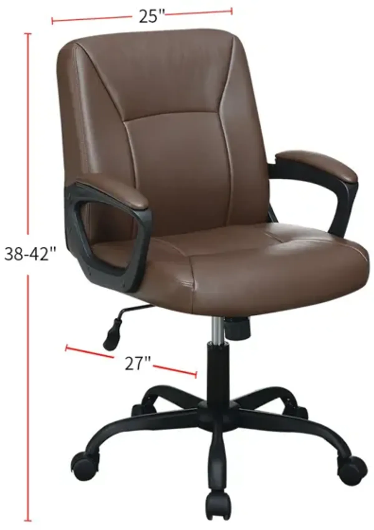 Adjustable Height Office Chair With Padded Armrests, Brown