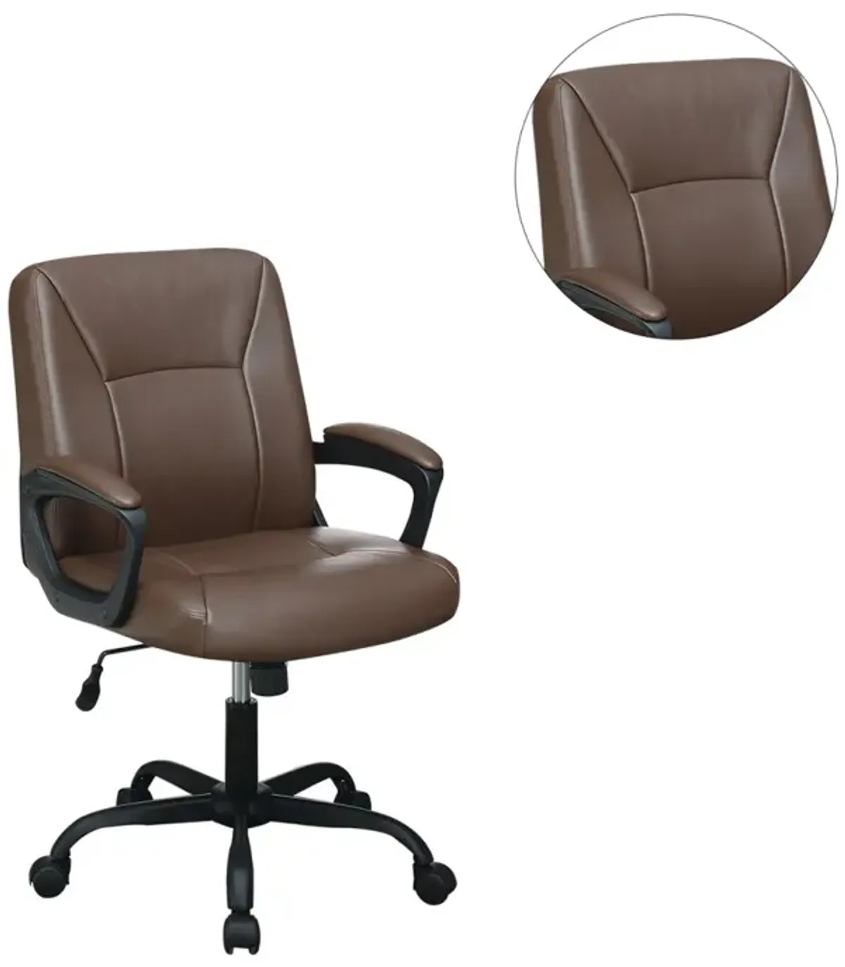 Adjustable Height Office Chair With Padded Armrests, Brown