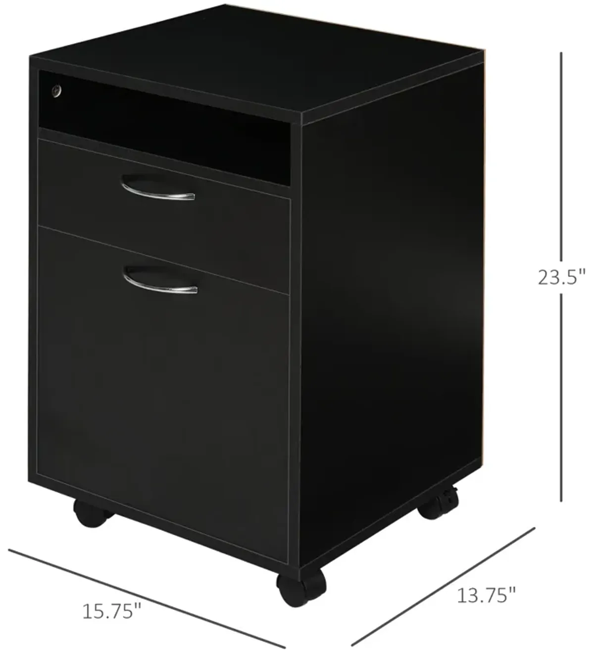 Black Mobile Organizer: Printer Stand with Drawer and Castors for Office