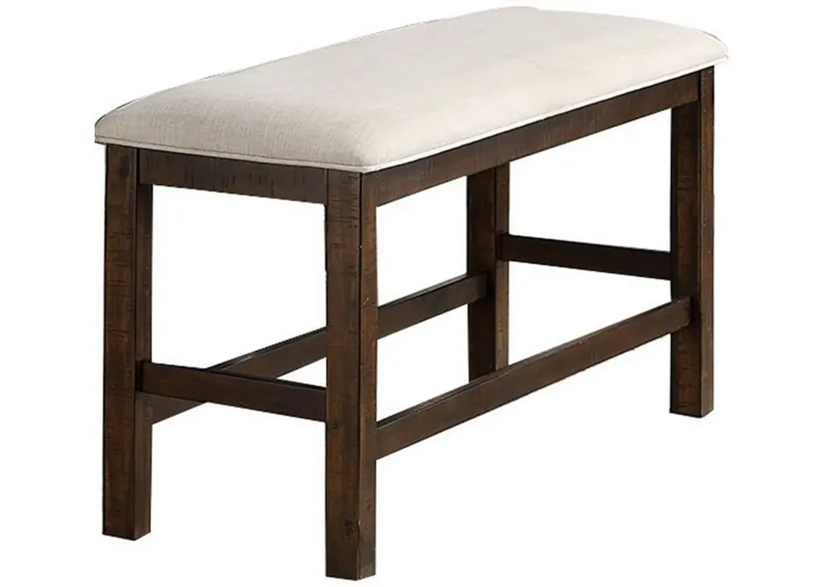 Shaw 47 Inch Counter Height Bench, Beige Padded Seat, Rustic Brown Base-Benzara