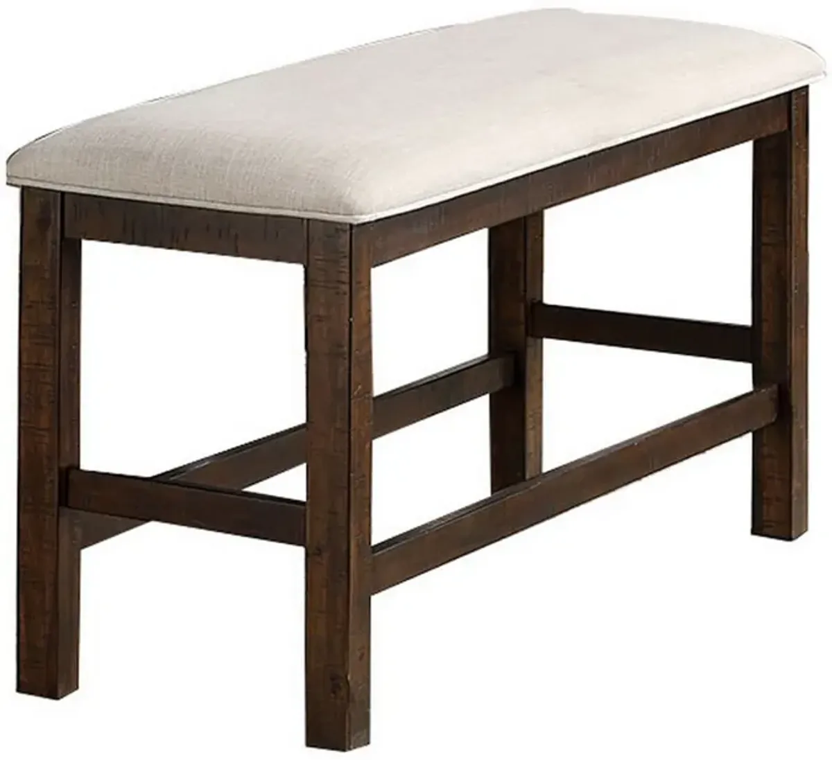 Shaw 47 Inch Counter Height Bench, Beige Padded Seat, Rustic Brown Base-Benzara