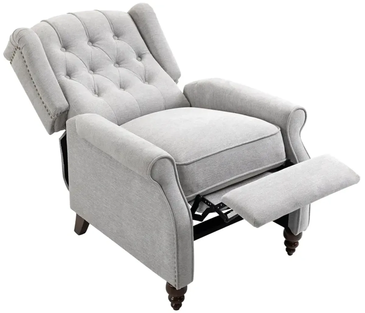 34 in. W Blue Elegant Nailhead Tufted Recliner, Push Back Accent Chair with Rubber Wooden Legs