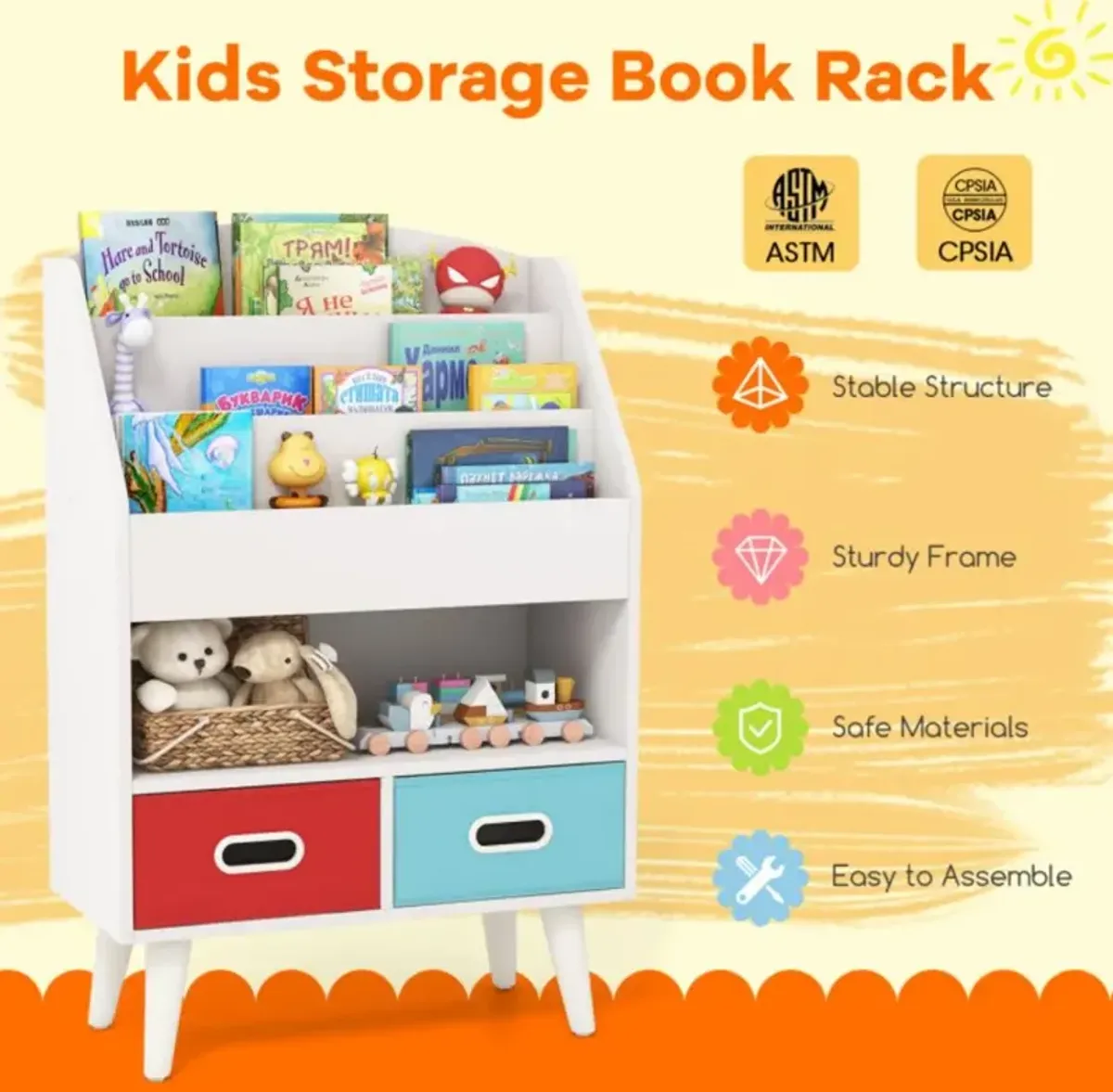 Hivvago Kids Bookshelf with Open Compartment for Toddlers 3+ Years Old