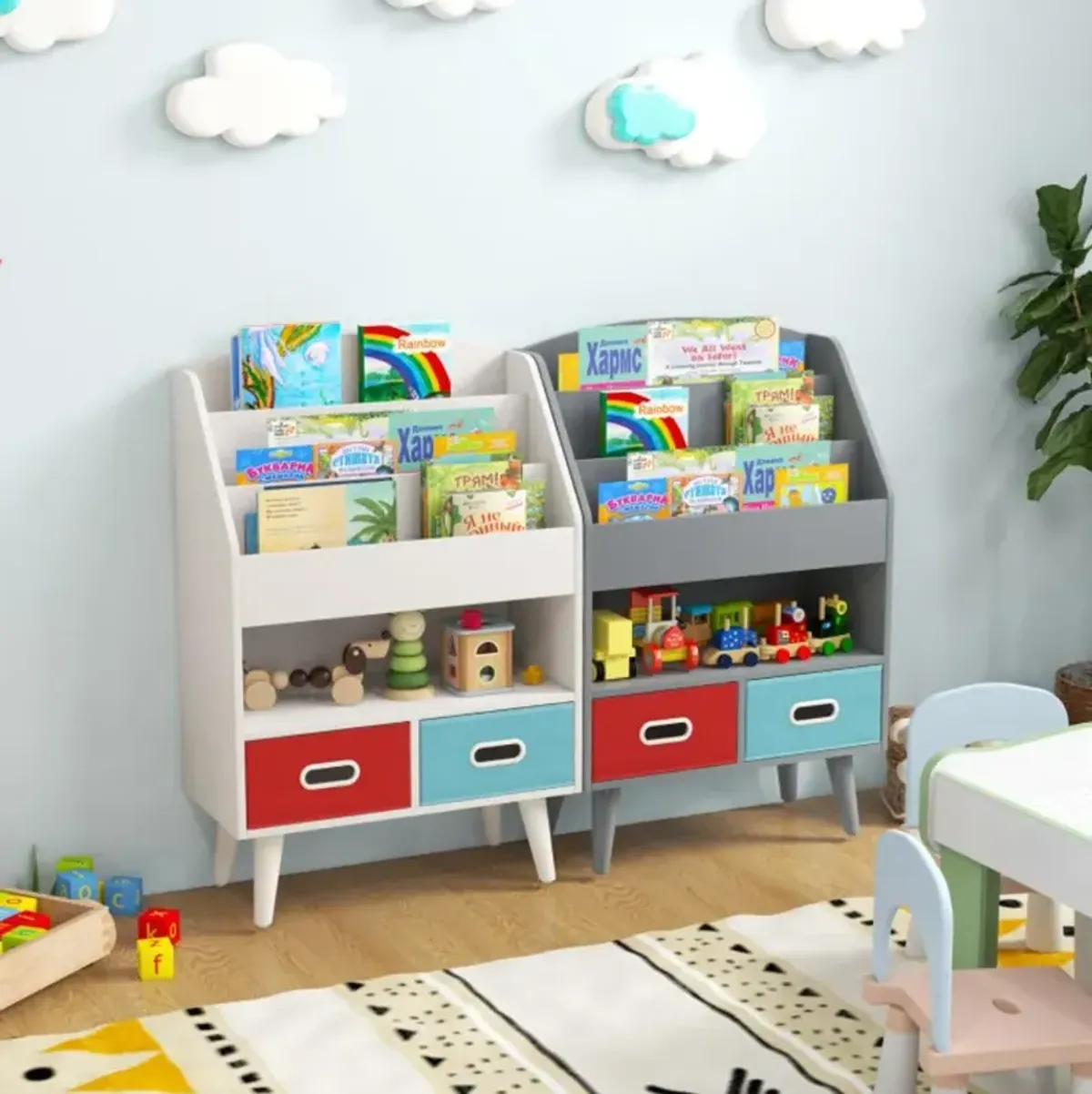 Hivvago Kids Bookshelf with Open Compartment for Toddlers 3+ Years Old