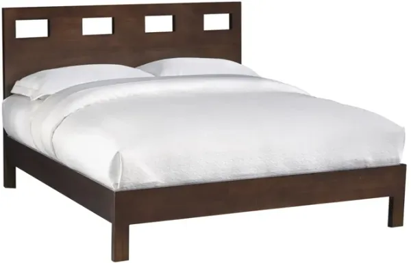 Yee King Size Bed, Cut Out Design Panel Headboard, Brown Mahogany Wood - Benzara