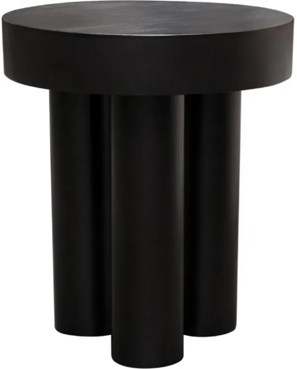 16 Inch Modern End Table, Thick Sturdy Surface, Tripod Legs, Black Wood - Benzara