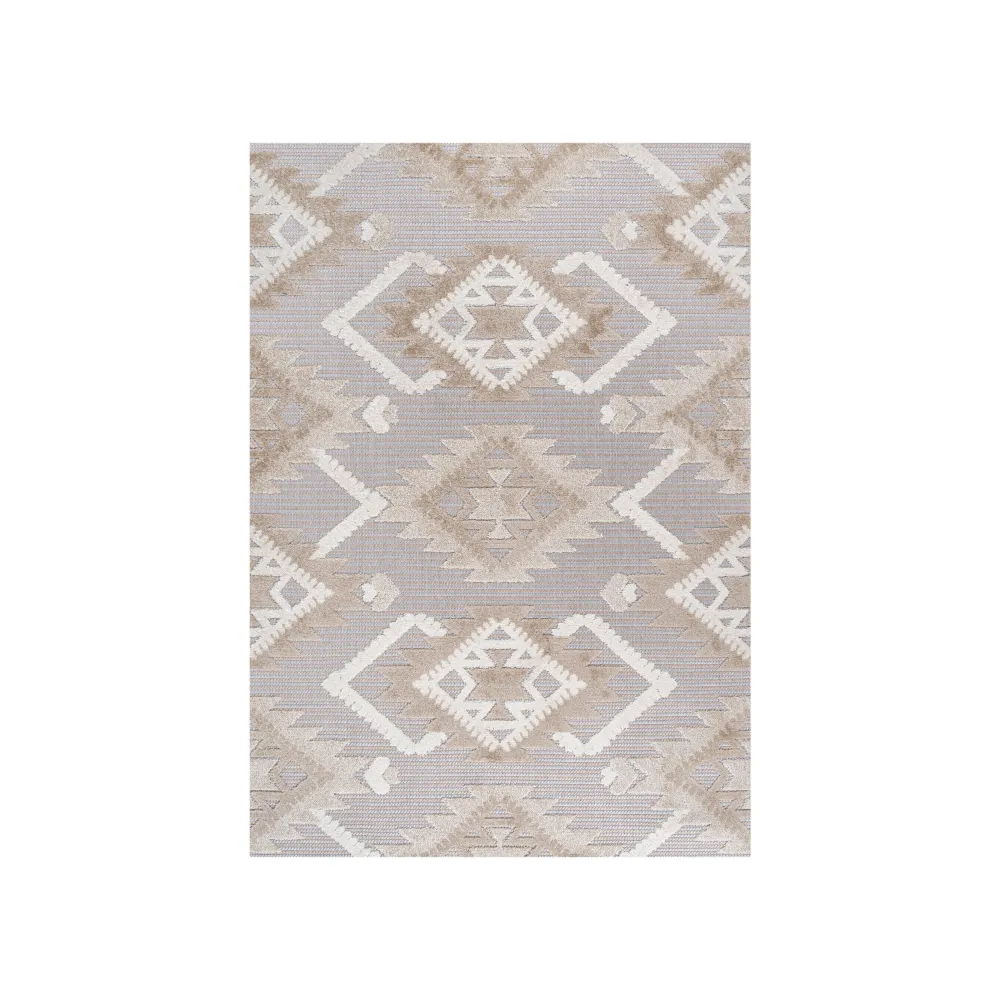 Sumak High-Low Pile Neutral Diamond Kilim Area Rug