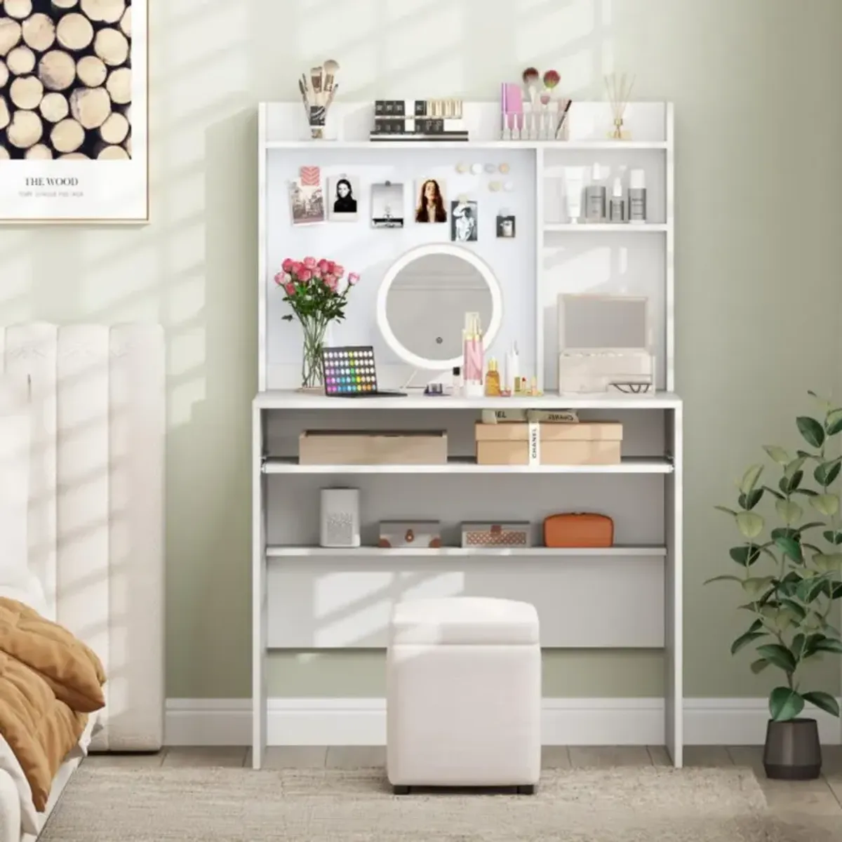 Hivvago Compact Office Computer Desk with Hutch Magnetic Whiteboard