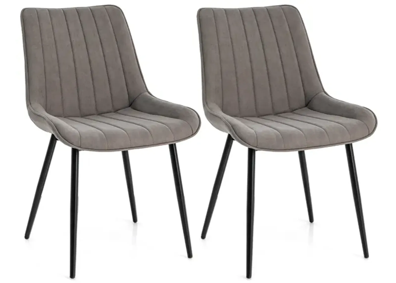 Faux-Leather Texture Dining Chair Set of 2 with Metal Legs and Padded Seat