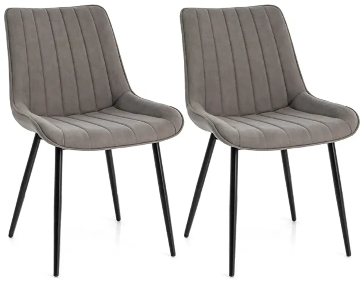 Faux-Leather Texture Dining Chair Set of 2 with Metal Legs and Padded Seat