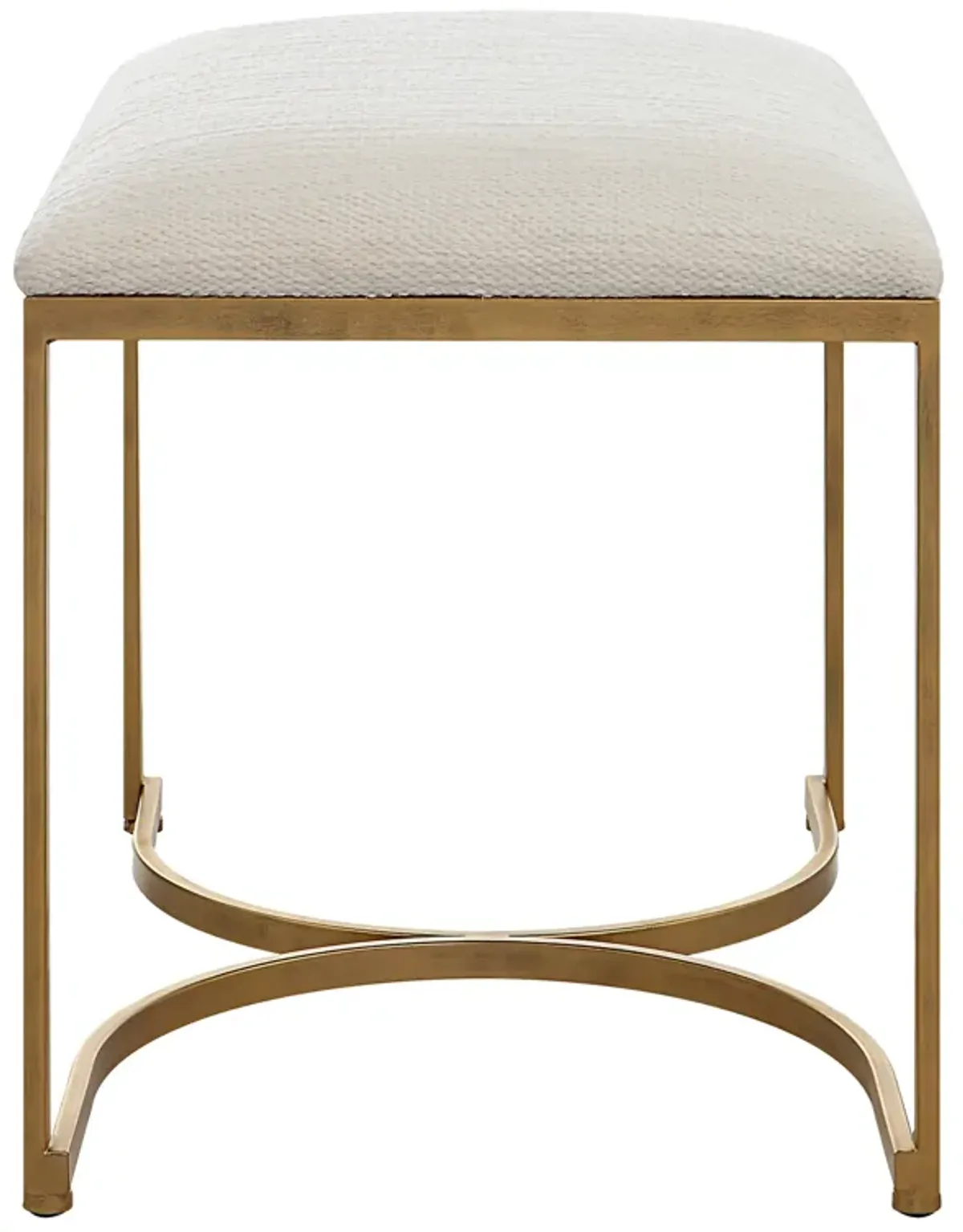 24 Inch Accent Stool, Cushioned Seat, Half Circle Design, Off White, Gold - Benzara