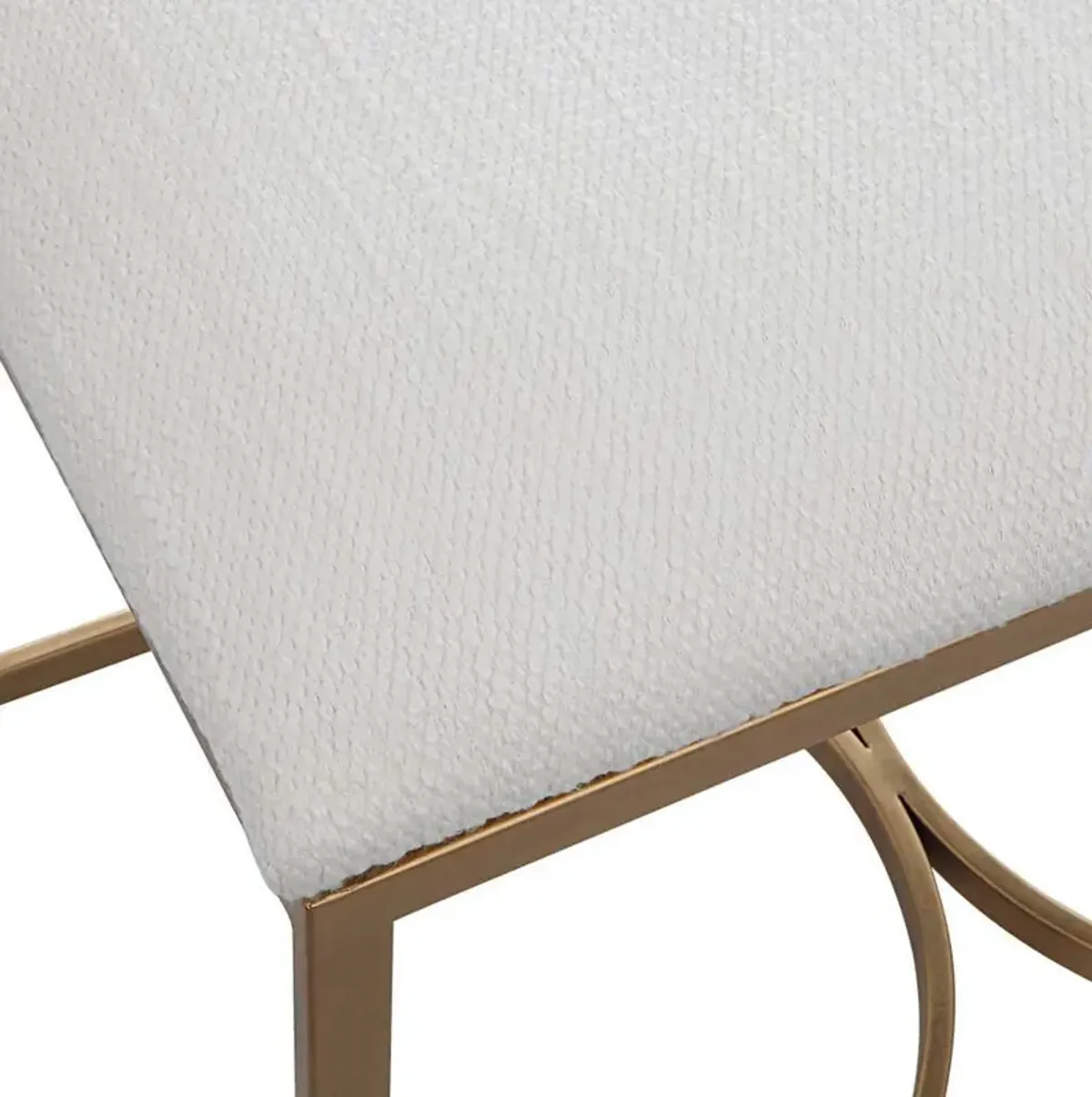 24 Inch Accent Stool, Cushioned Seat, Half Circle Design, Off White, Gold - Benzara