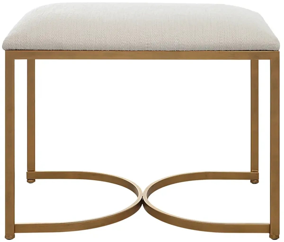 24 Inch Accent Stool, Cushioned Seat, Half Circle Design, Off White, Gold - Benzara