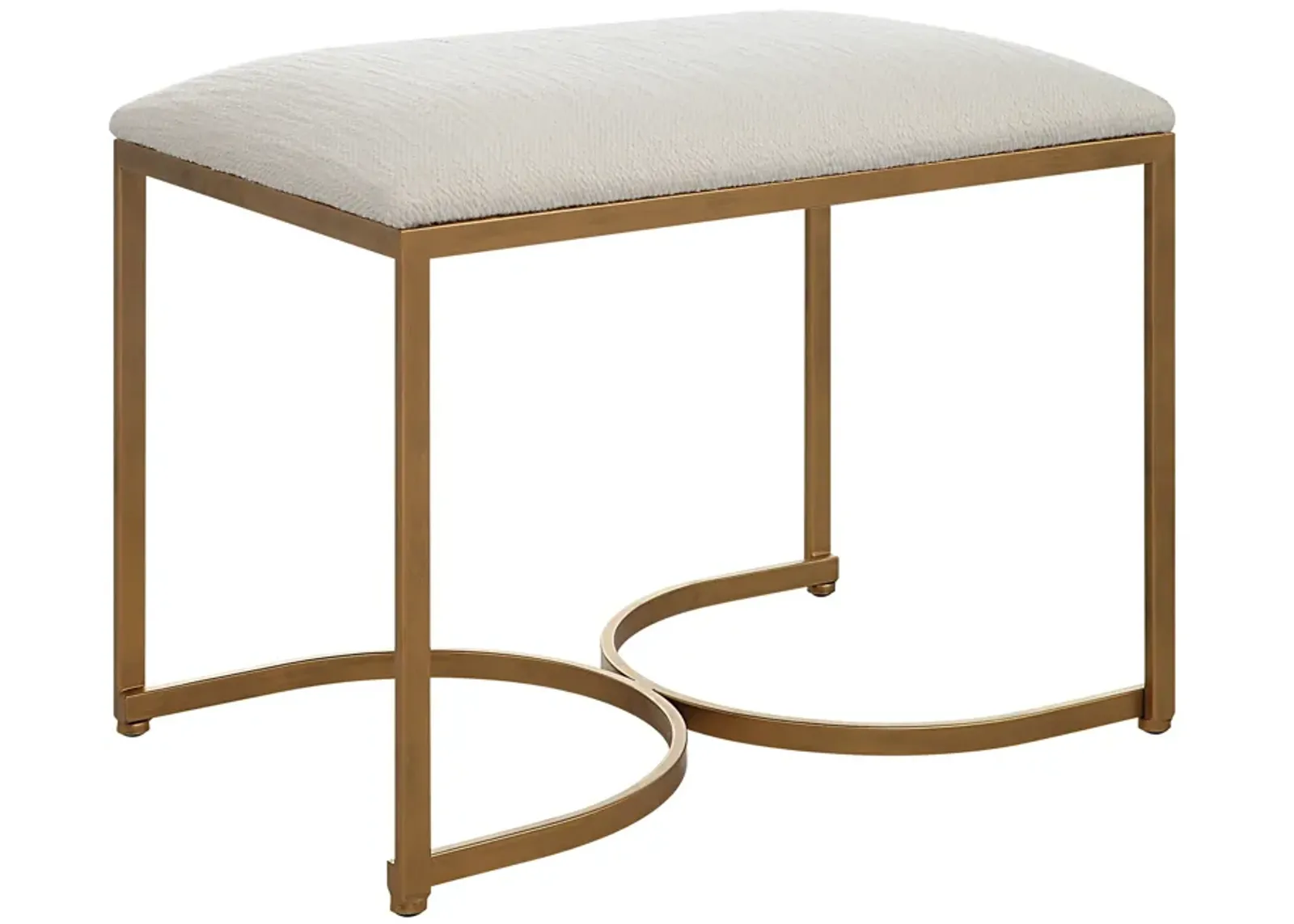 24 Inch Accent Stool, Cushioned Seat, Half Circle Design, Off White, Gold - Benzara