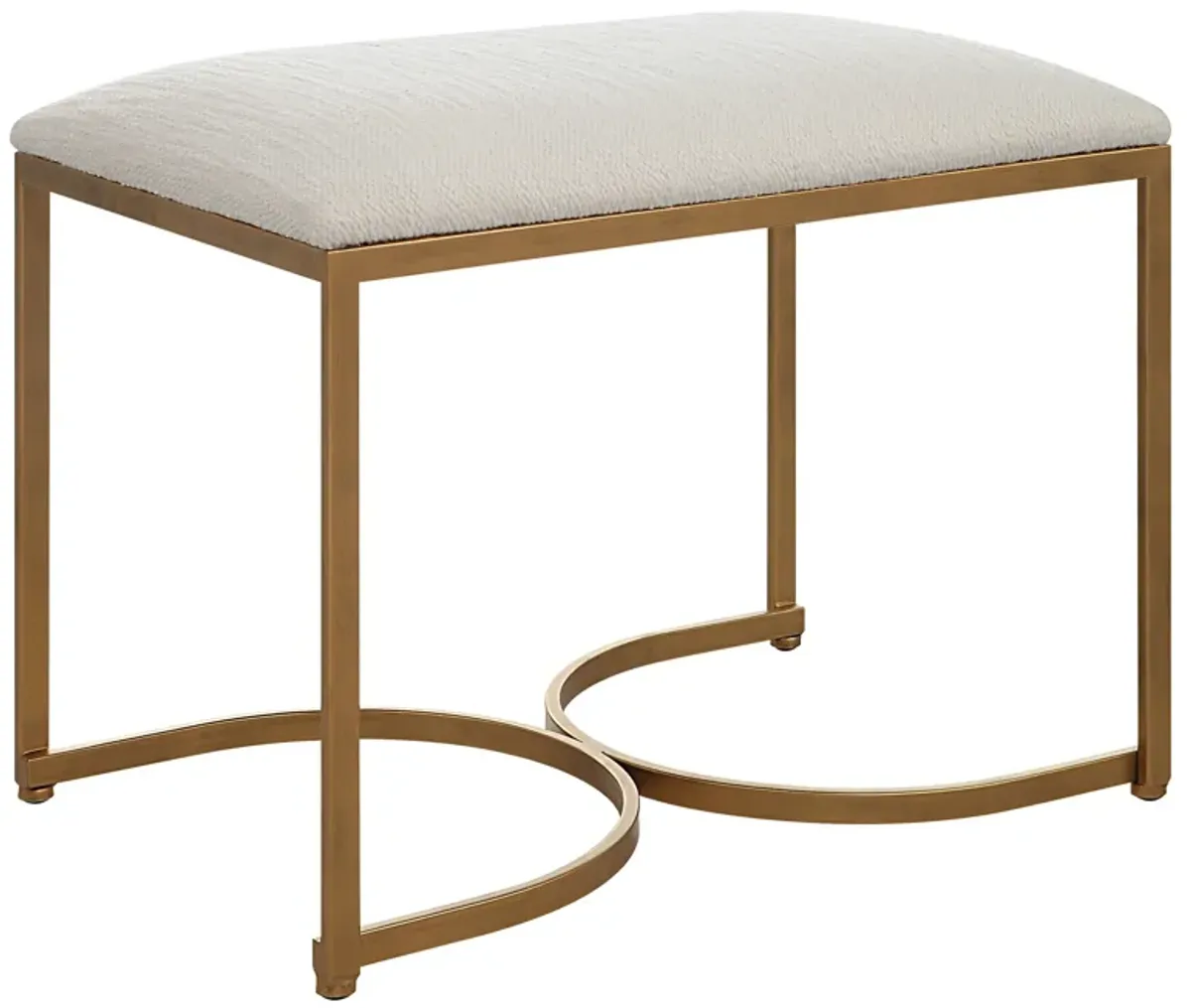 24 Inch Accent Stool, Cushioned Seat, Half Circle Design, Off White, Gold - Benzara