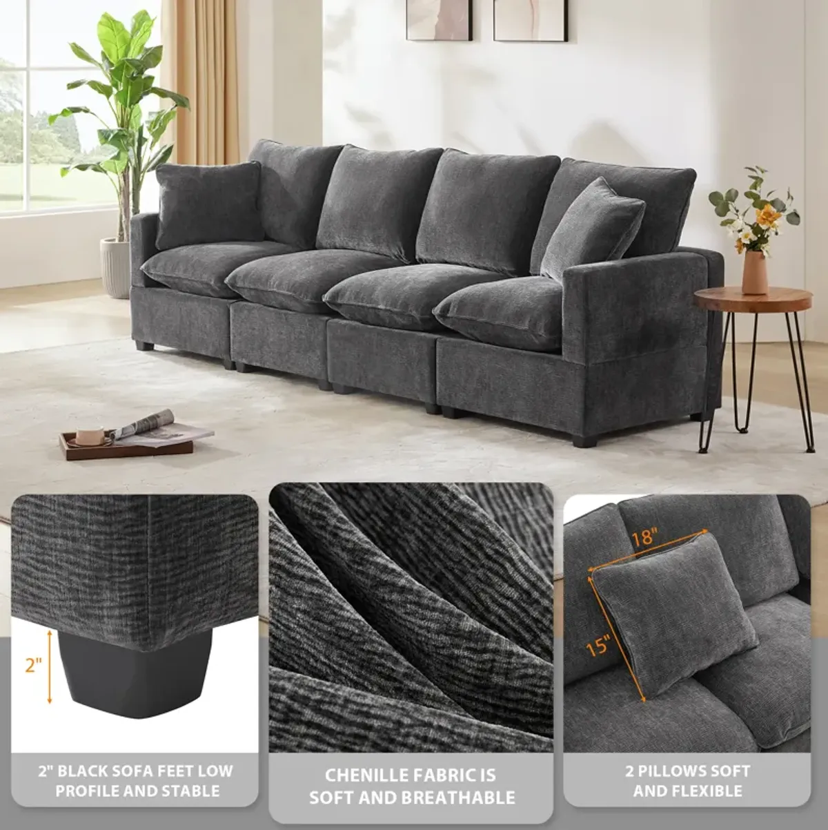 Merax 4-Seat Chenille Sectional Sofa Couch