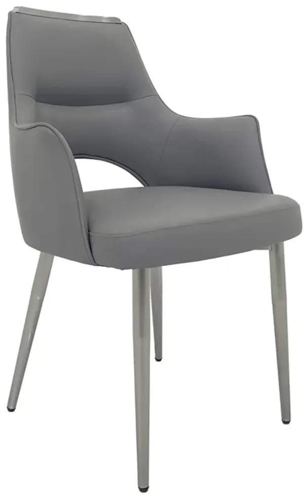 Dining Chair Set of 2, Open Back, Padded Gray Faux Leather, Chrome