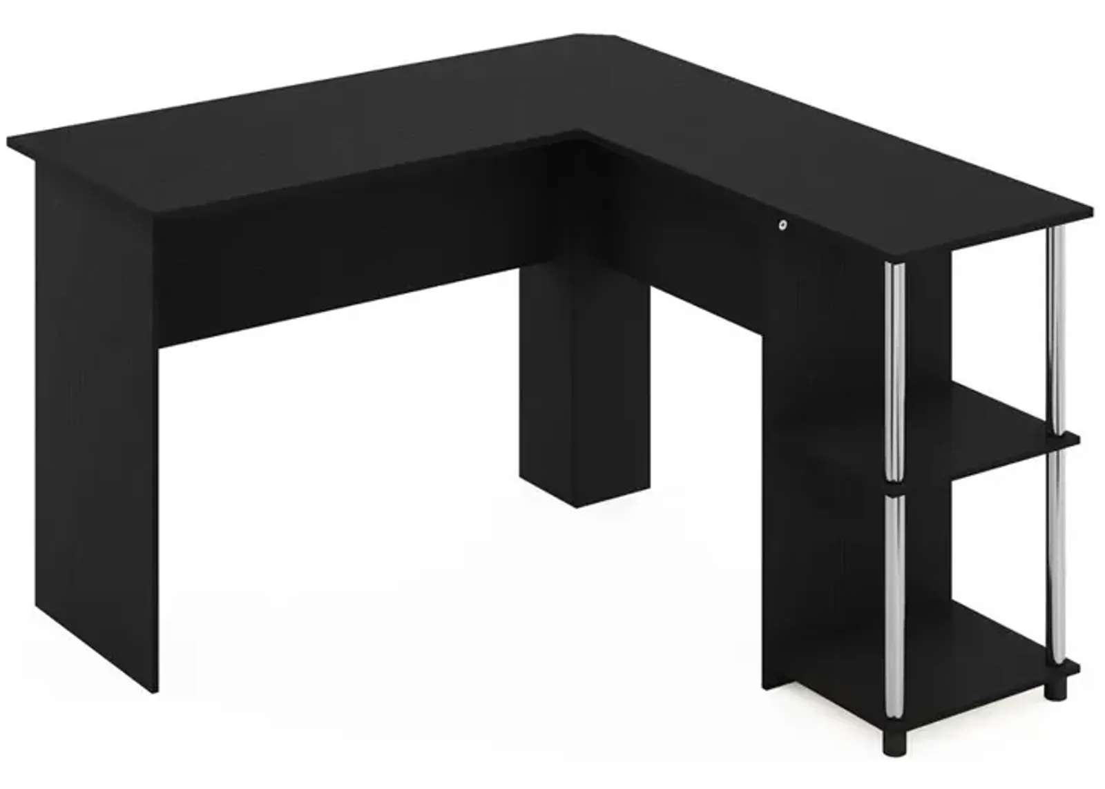 Furinno L-Shape Desk with Stainless Steel Tubes, Americano