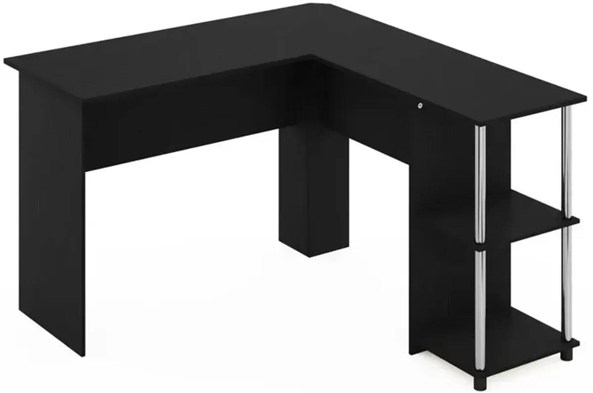 Furinno L-Shape Desk with Stainless Steel Tubes, Americano