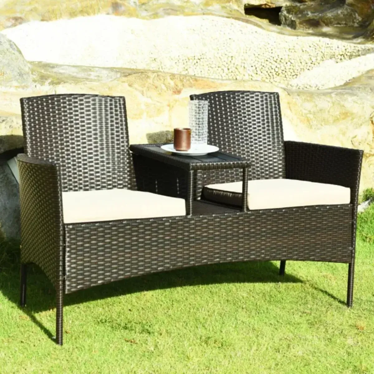 Hivvago Patented Modern Patio Set with Built-in Coffee Table and Cushions