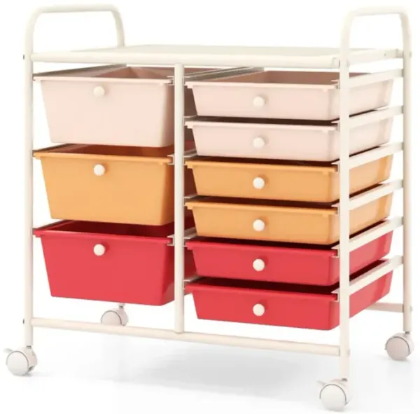 Hivvago 9-Drawer Rolling Storage Cart with Colorful Drawers and Metal Frame