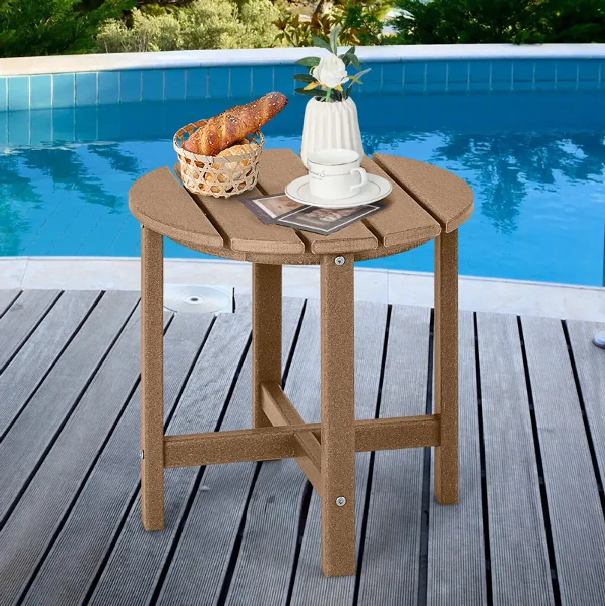 Round Adirondack Side Table Weather Resistant for Patio Deck or Garden