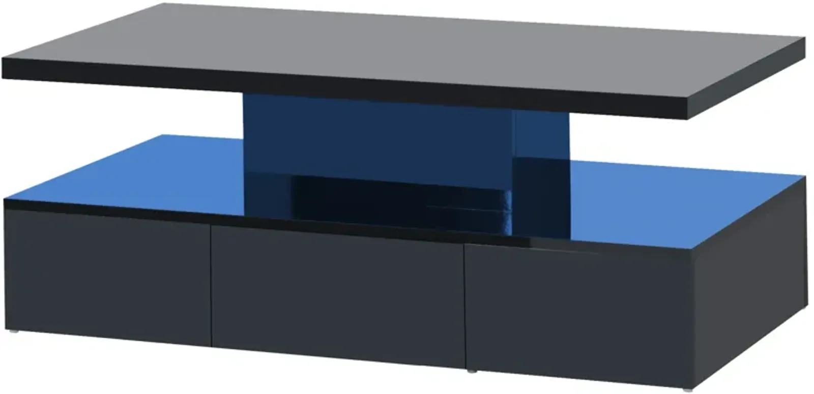 Modern Glossy Coffee Table with Drawer, 2-Tier Rectangle Center Table