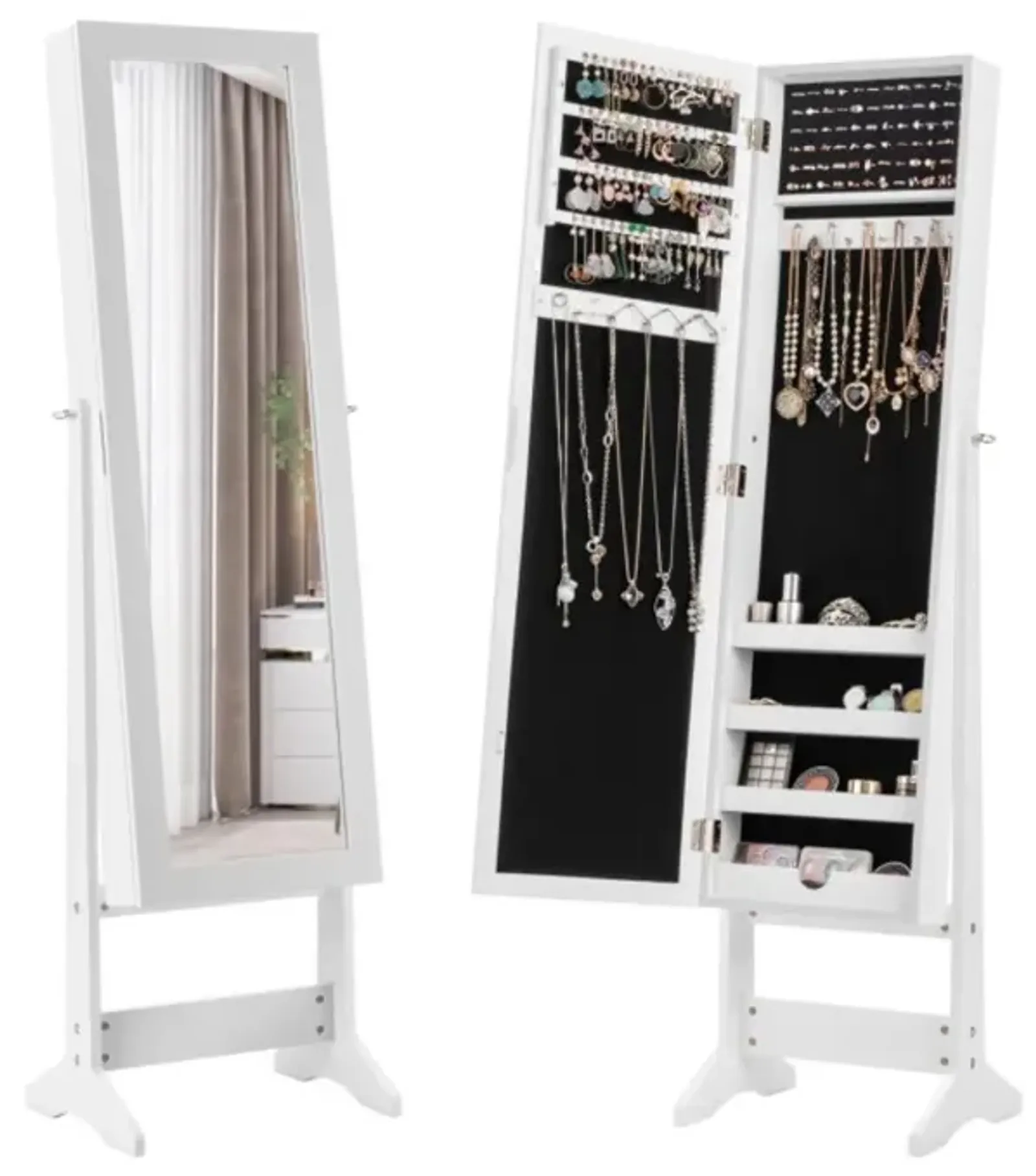 Hivvago Mirrored Standing Jewelry Cabinet Storage Box