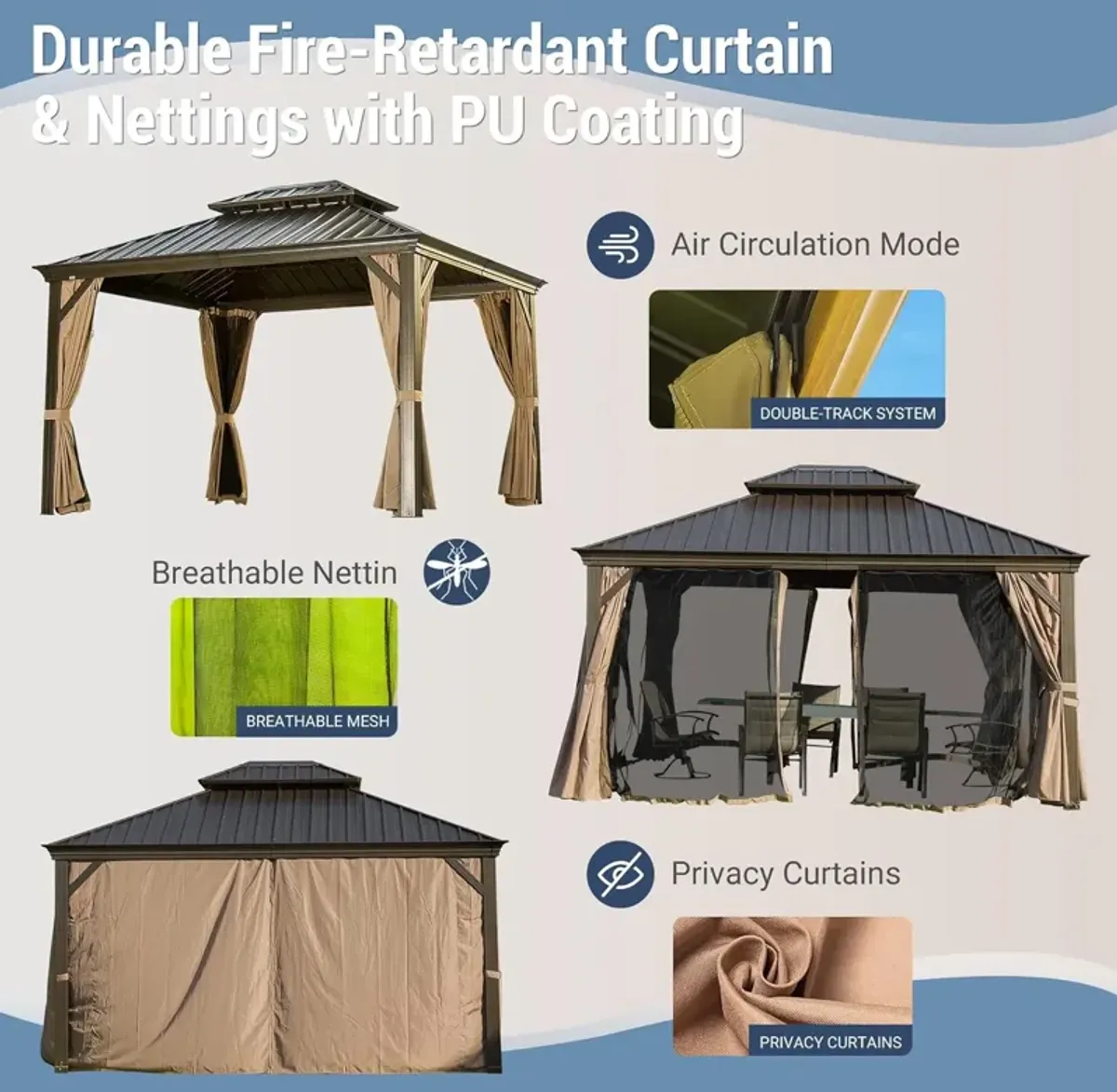 Streamdale Aluminum Gazebo with Curtains & Netting for Outdoor Use