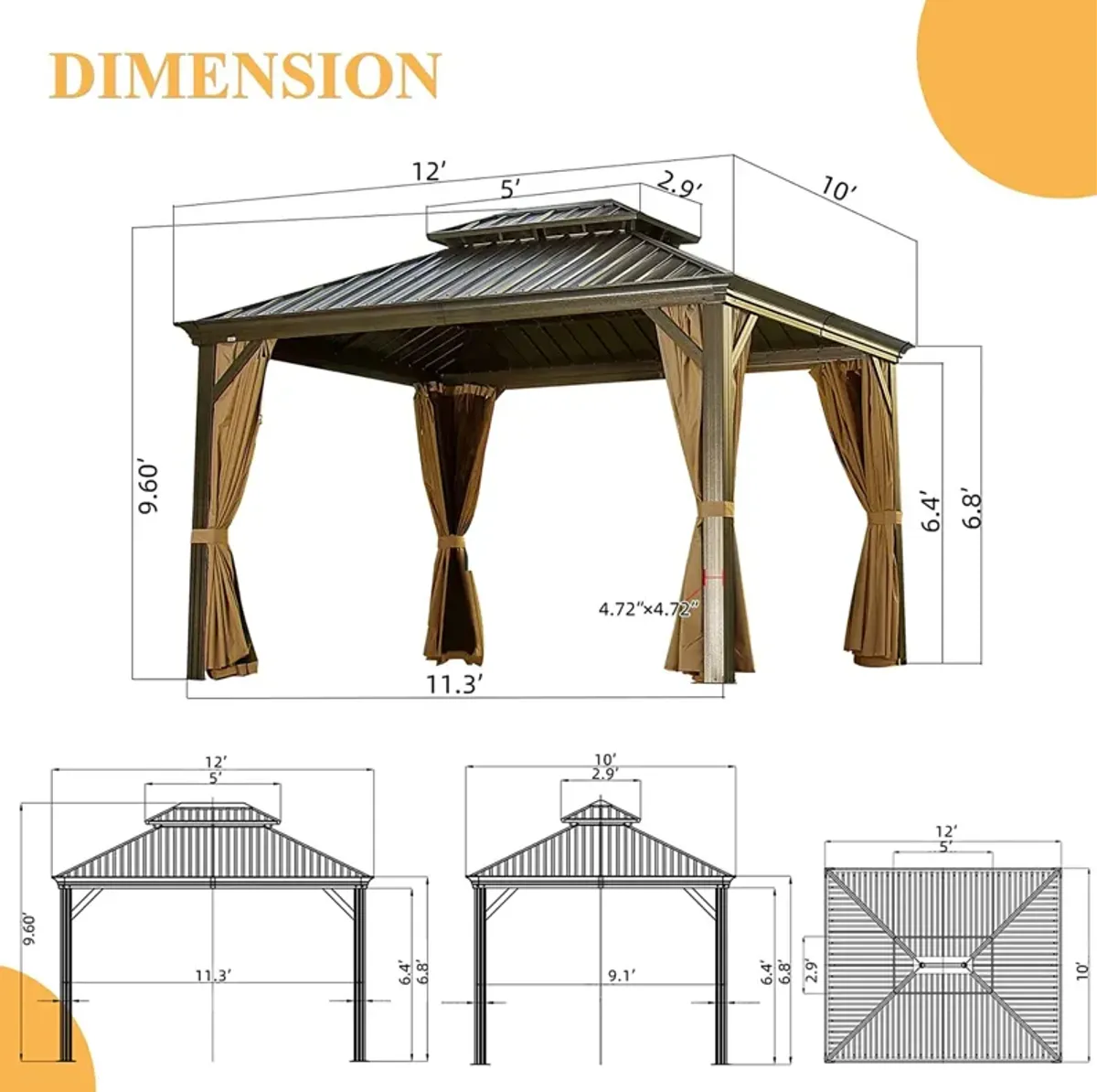 Streamdale Aluminum Gazebo with Curtains & Netting for Outdoor Use