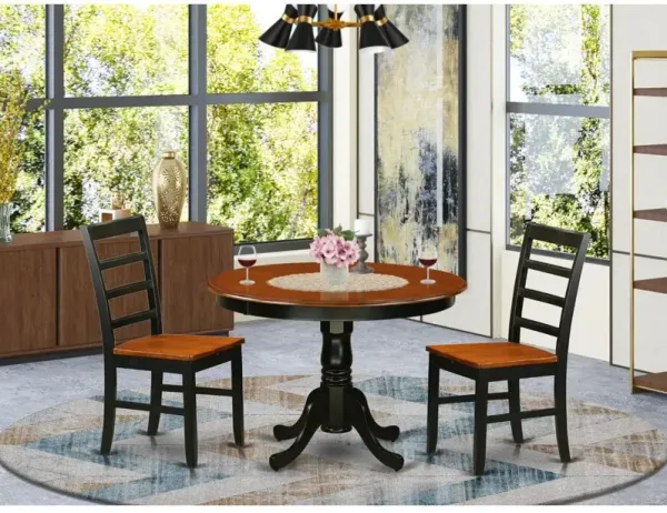3 Pc set with a Round Small Table and 2 Leather Dinette Chairs in Black and Cherry