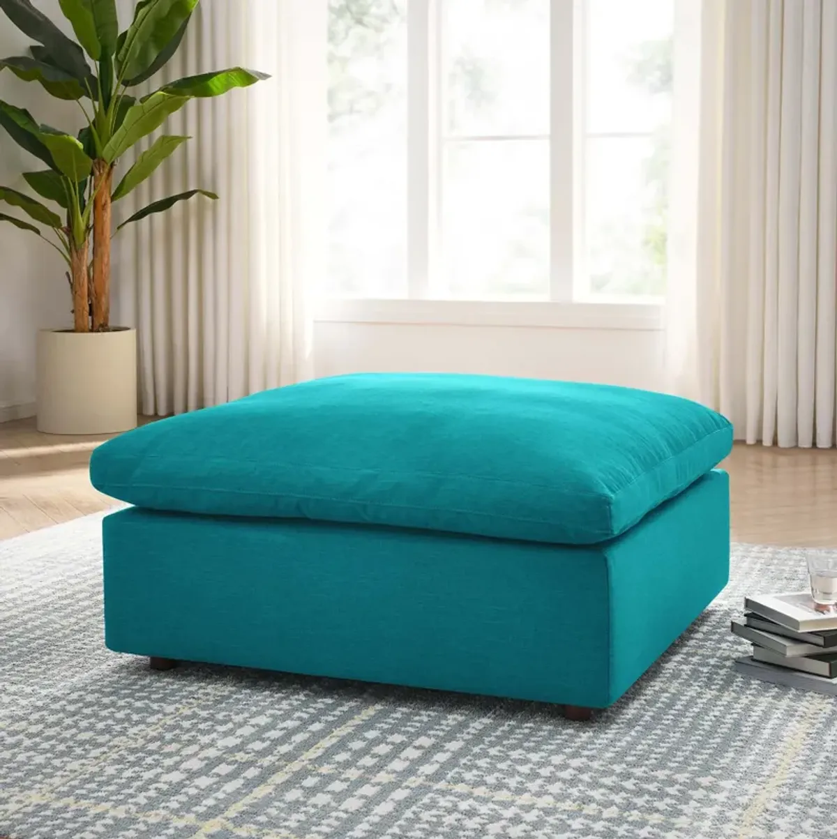 Commix Down Filled Overstuffed Ottoman Blue