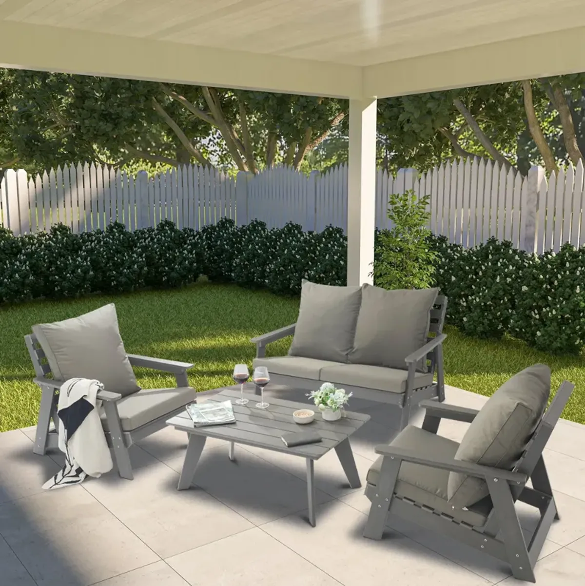 MONDAWE 4 Pieces Patio Conversation Set with Rectangular Coffee Table
