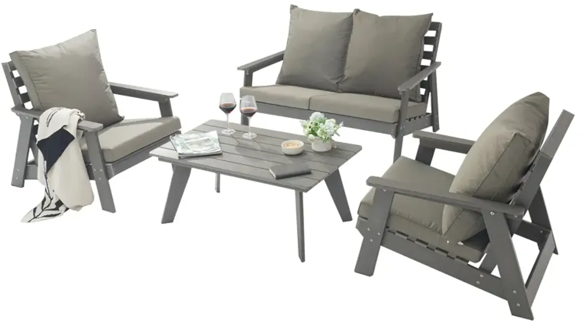 MONDAWE 4 Pieces Patio Conversation Set with Rectangular Coffee Table