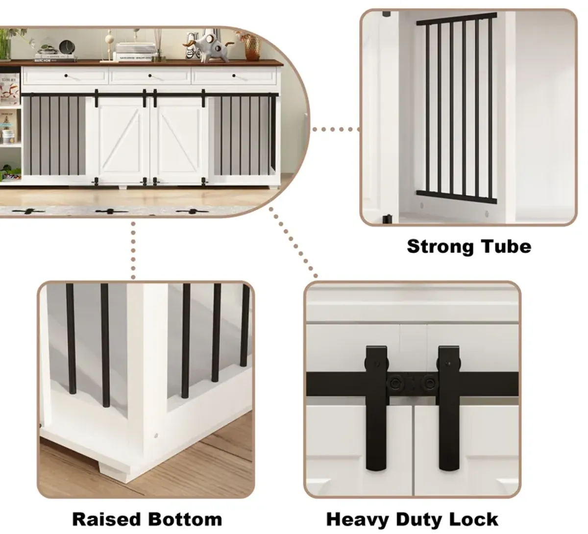 Large Dog Crate Furniture with 3 Drawers, Wooden Double Dog Crate Kennel Furniture with Sliding Door, Storage Shelves