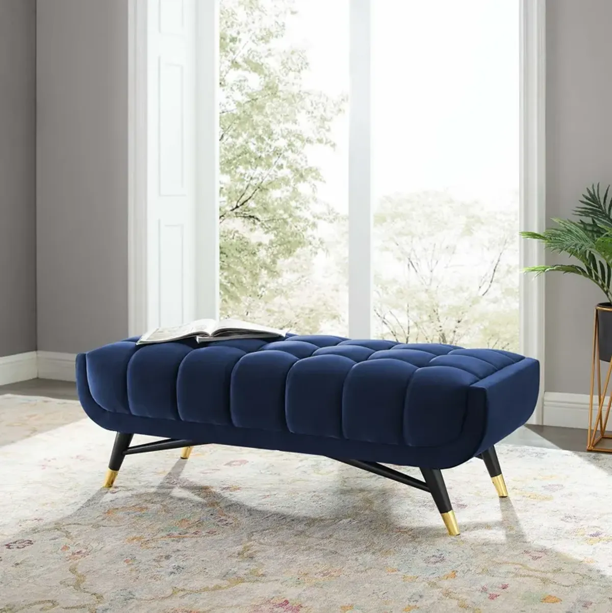 Adept 47.5" Performance Velvet Bench-Benzara