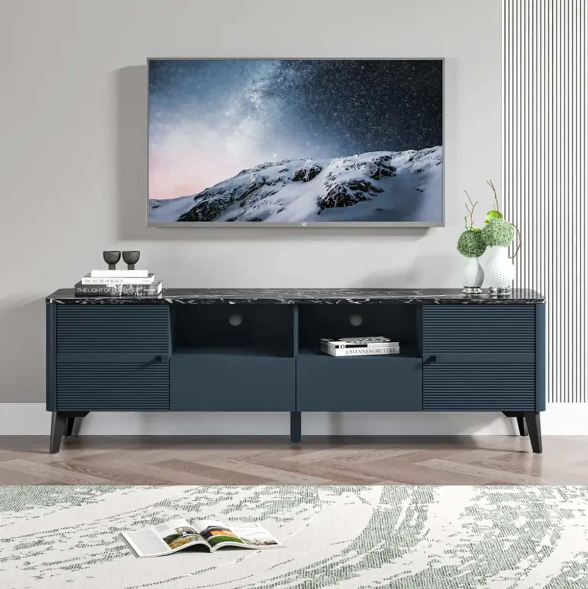 FESTIVO Stylish 70-Inch TV Stand with Marble-Printed Top