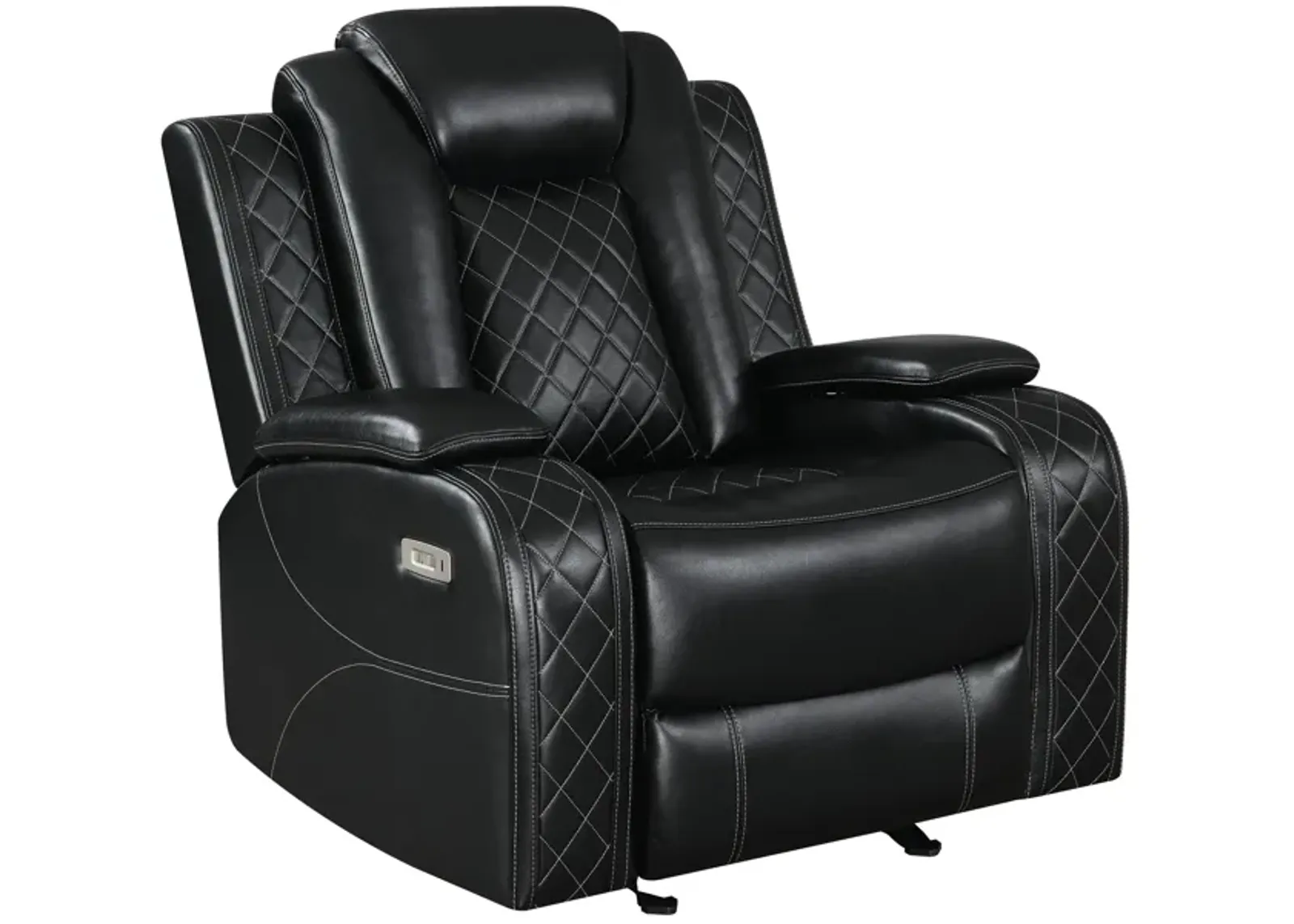 Nova 39 Inch Powered Recliner, Vegan Leather Upholstery, Bold Jet Black - Benzara