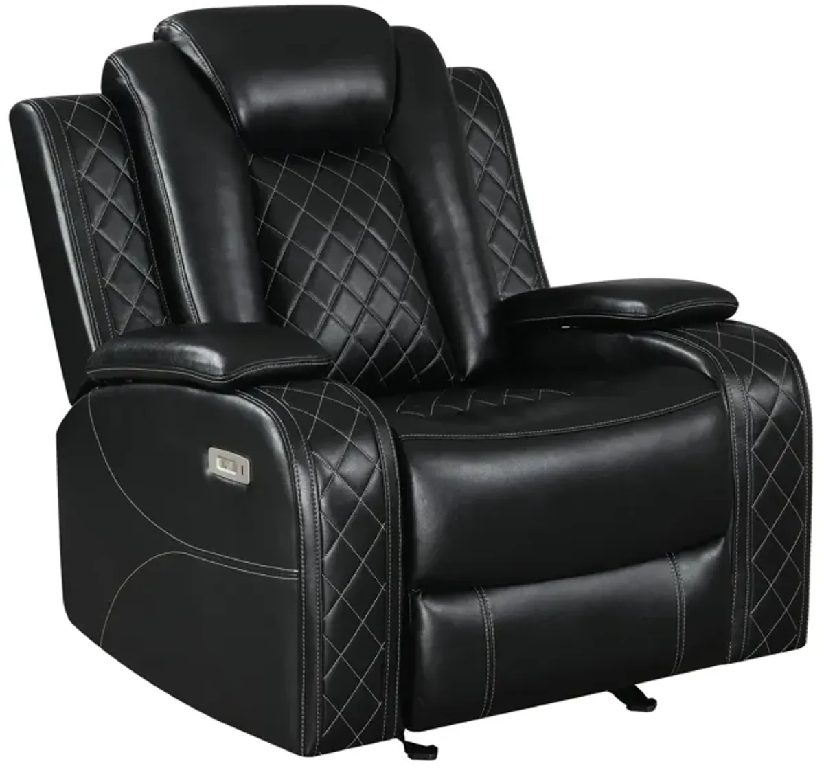 Nova 39 Inch Powered Recliner, Vegan Leather Upholstery, Bold Jet Black - Benzara