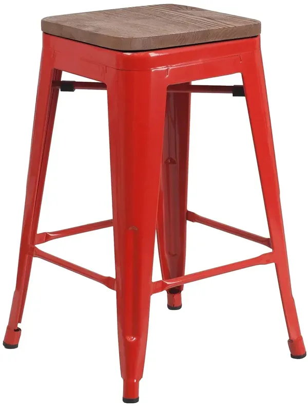 Flash Furniture Metal/Wood Colorful Restaurant Counter Stools, 1 Pack, Red