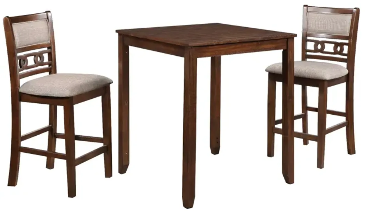 Gary 3 Piece Counter Table Set, Cherry Brown - Benzara